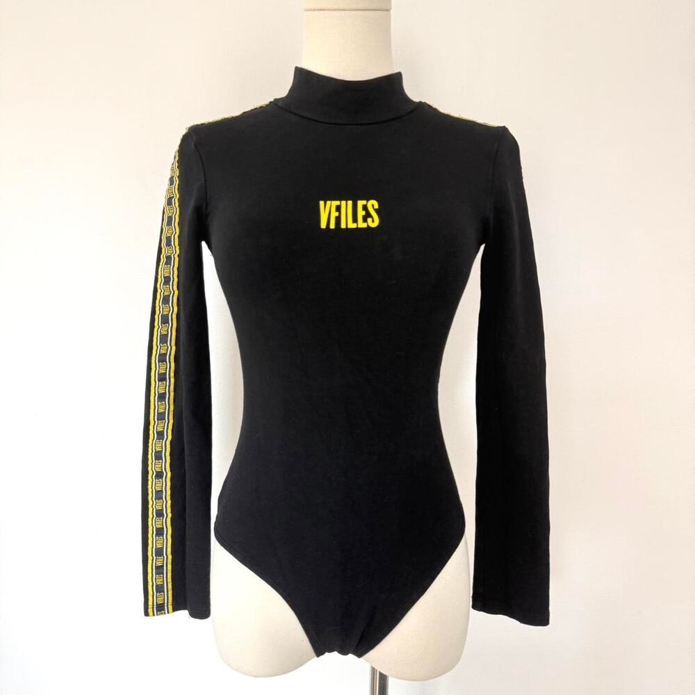 V FILES BLACK AND YELLOW MOCK NECK BODYSUIT